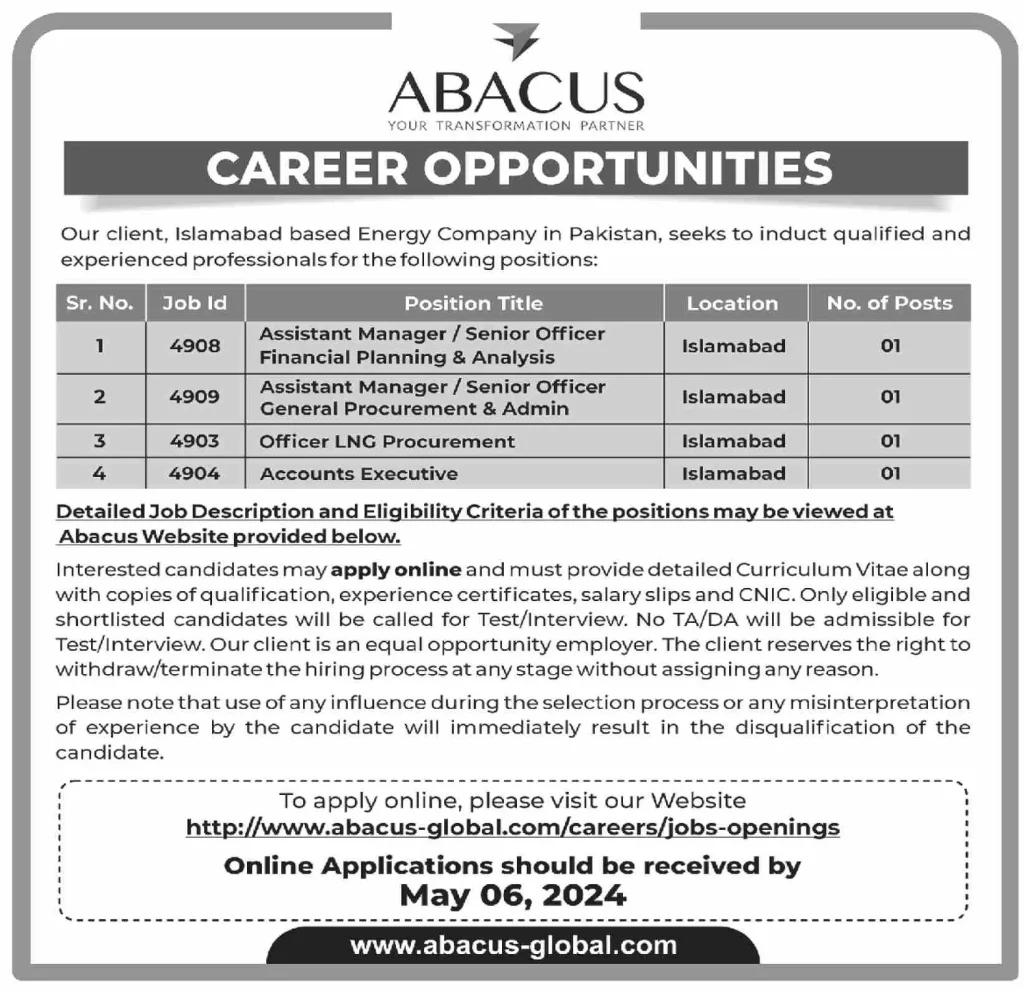 ABACUS Islamabad Jobs April 2024 Latest Jobs Online Apply
