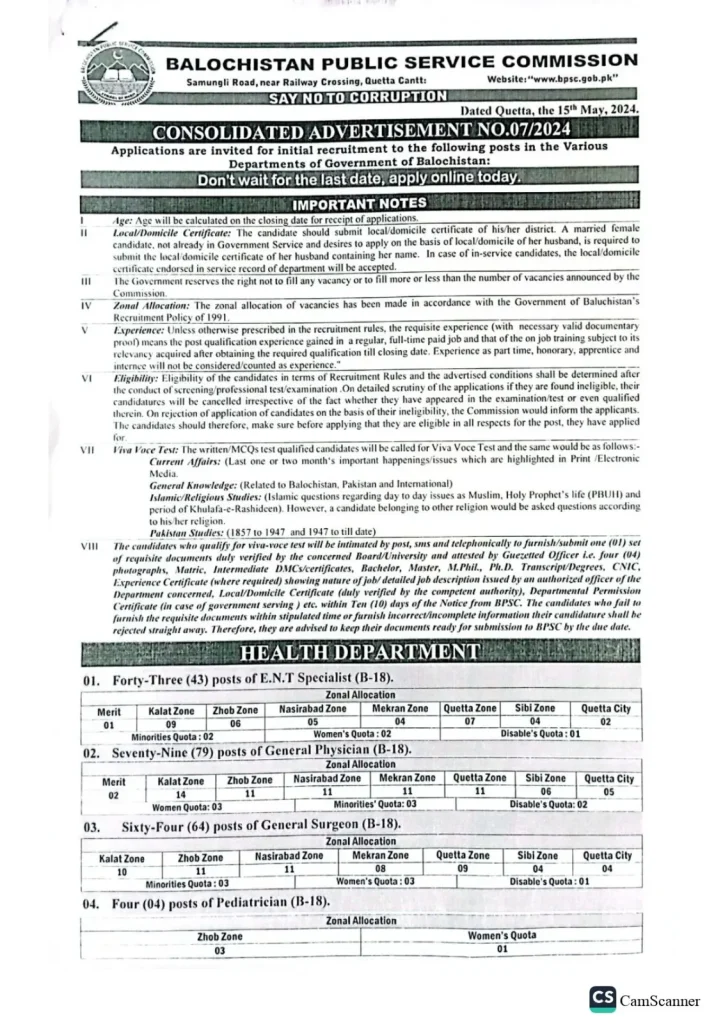 Baluchistan Public Service Commission BPSC Jobs May 2024 Latest Jobs Online Apply 