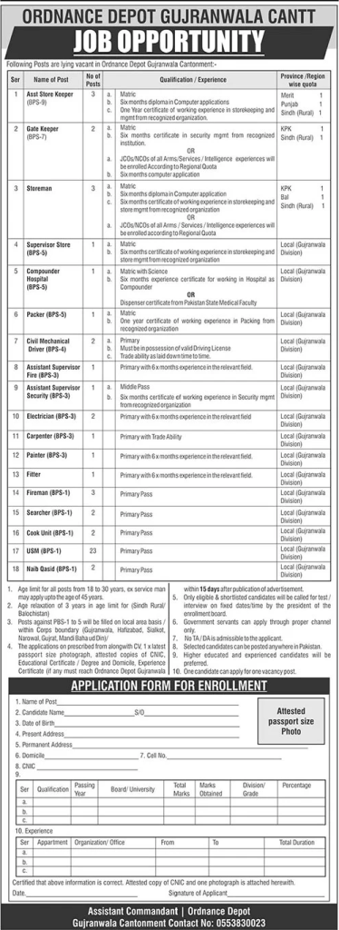 Ordnance Depot Gujranwala Cantt Jobs May 2024 Latest Jobs 