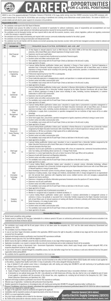 QESCO Jobs May 2024 Latest Management Jobs in Quetta Electric Supply Company