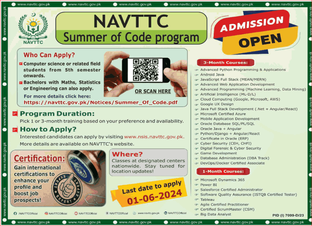 NAVTTC Summer of Code Program May 2024 Latest Free IT Courses Online Apply 