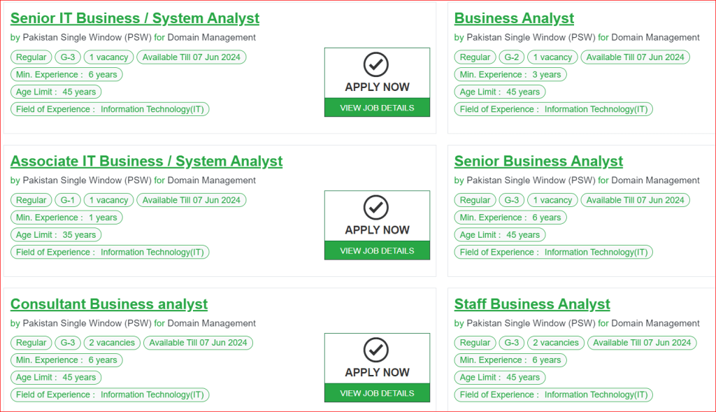 Pakistan Single Window PSW Jobs May/June 2024 Latest Jobs Online Apply 