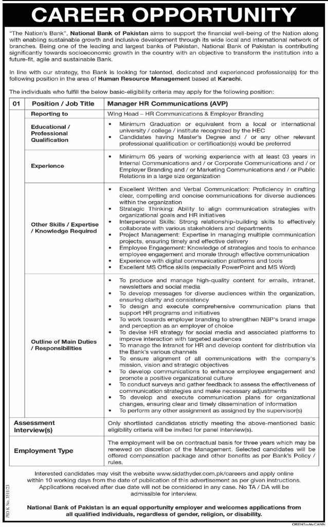 NBP Bank Jobs June 2024 Latest Jobs in national Bank of Pakistan Online Apply